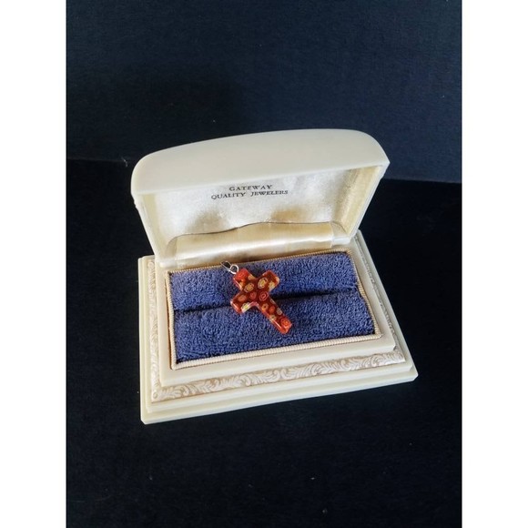 Millefiori Burnt Orange Cross Pendant - Picture 10 of 10